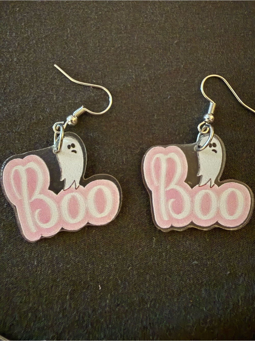 Pink 'Boo' Ghost Dangle Earrings - Cute Halloween Jewelry
